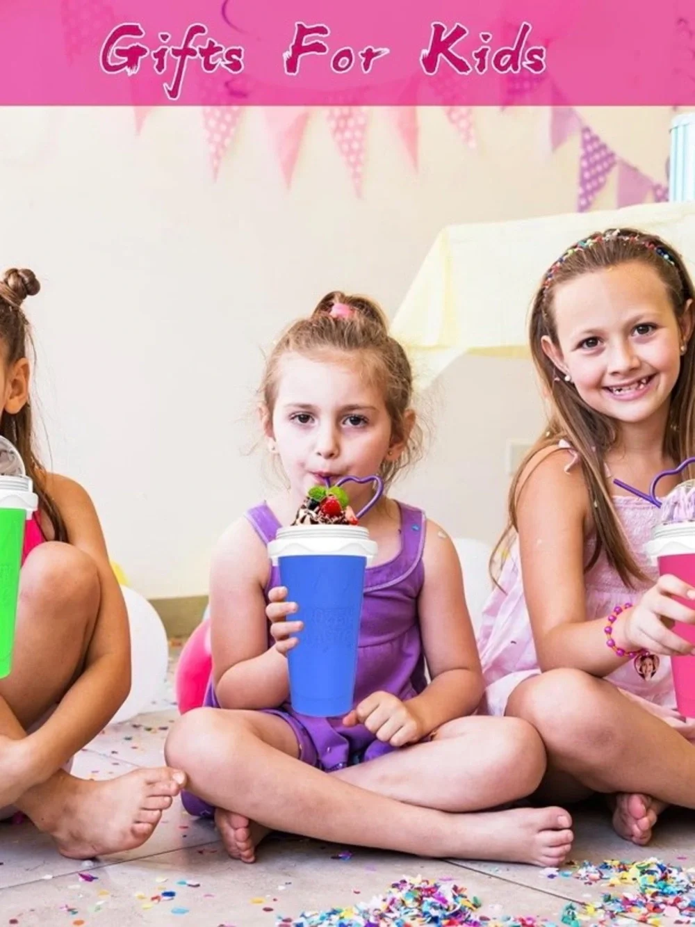 NEW 3-Pack Slushie Maker Cups – Quick-Freeze Squeeze Cups with Lids & Straws - Picture 2 of 9